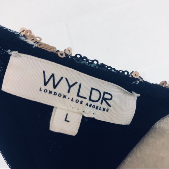 WYLDR Black floral sequin dress mini open back L - Picture 5 of 8